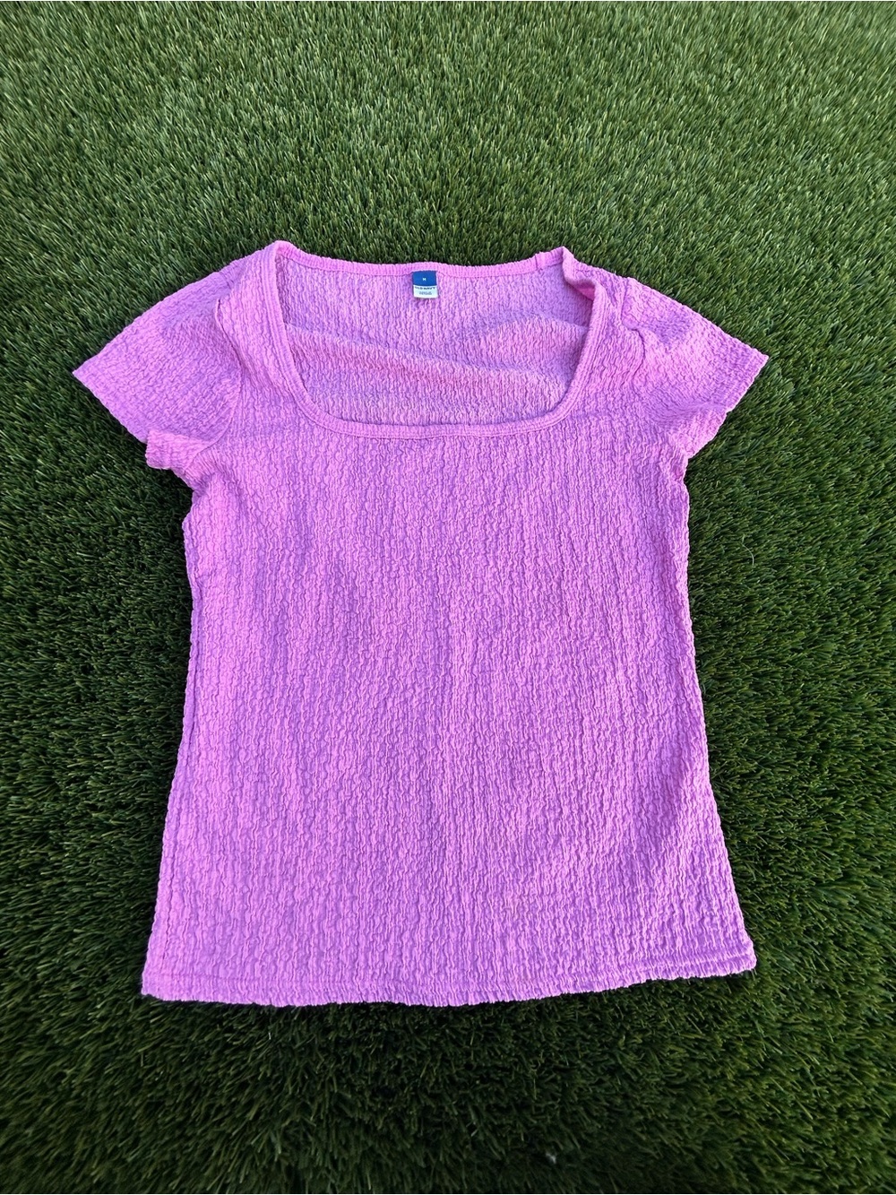 Old Navy Pink Textured Square-Neck Short Sleeve Top